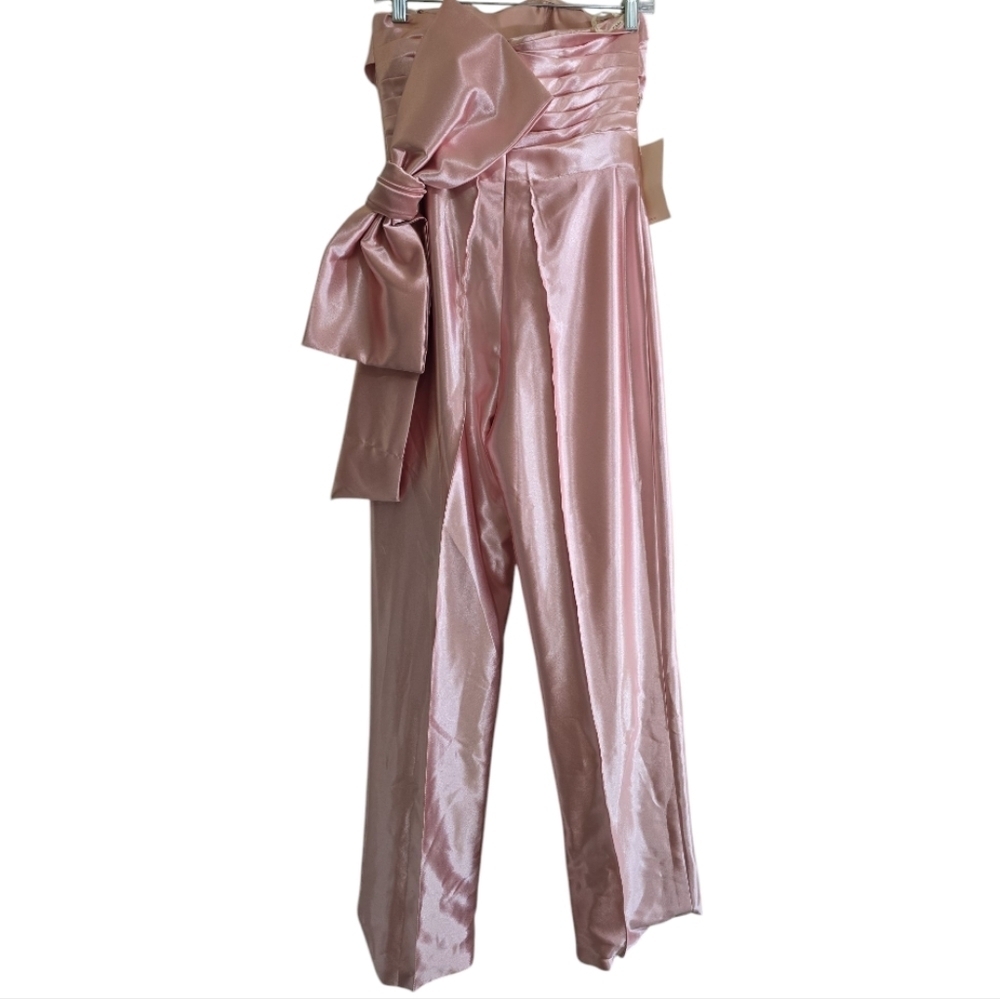 NWT LanTing Pink Satin Strapless Jumpsuit With Bowknot Back Medium Check Chart - Picture 8 of 12